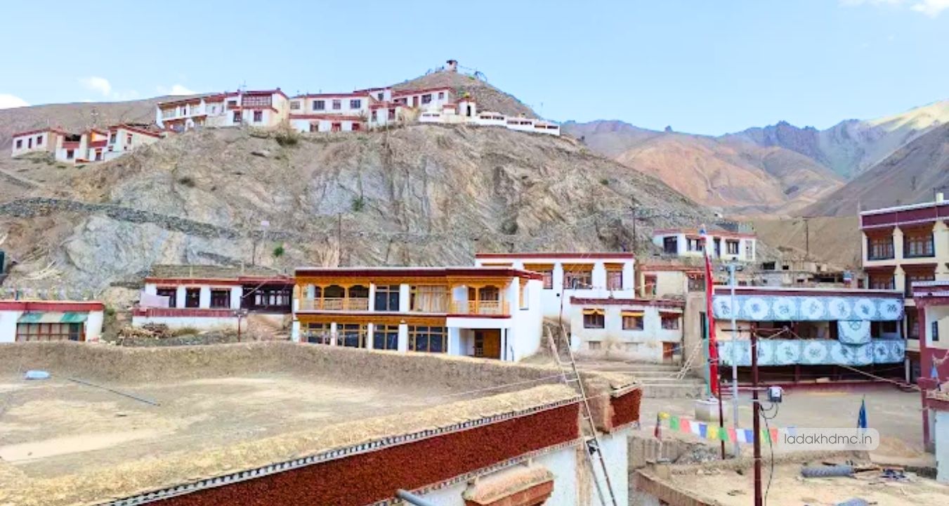 Alchi Monastery surrounded by Himalayan mountains and traditional Ladakhi landscape near Leh