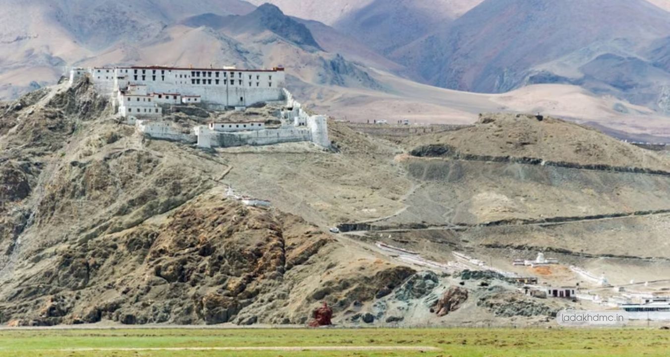 Hanle Monastery surrounded by dramatic Himalayan mountain landscape in Ladakh