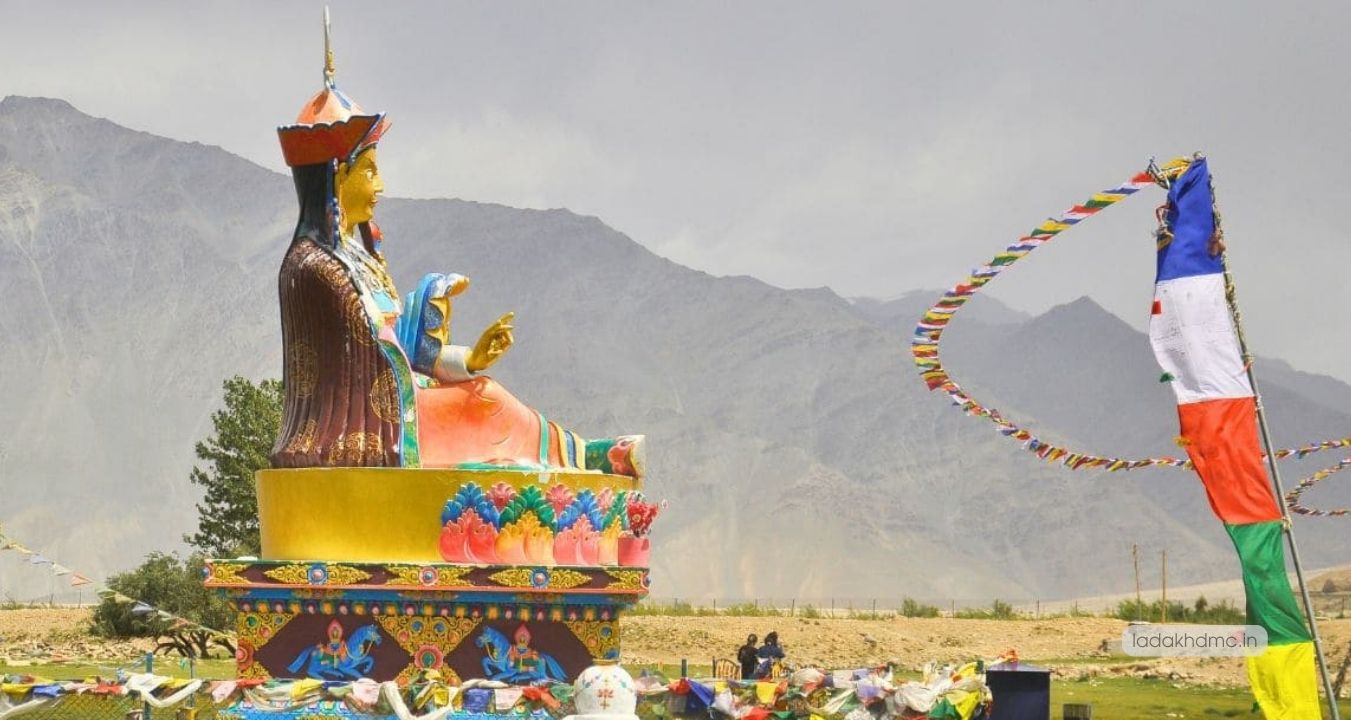 Large golden Maitreya Buddha statue at Diskit Monastery in Nubra Valley, Ladakh
