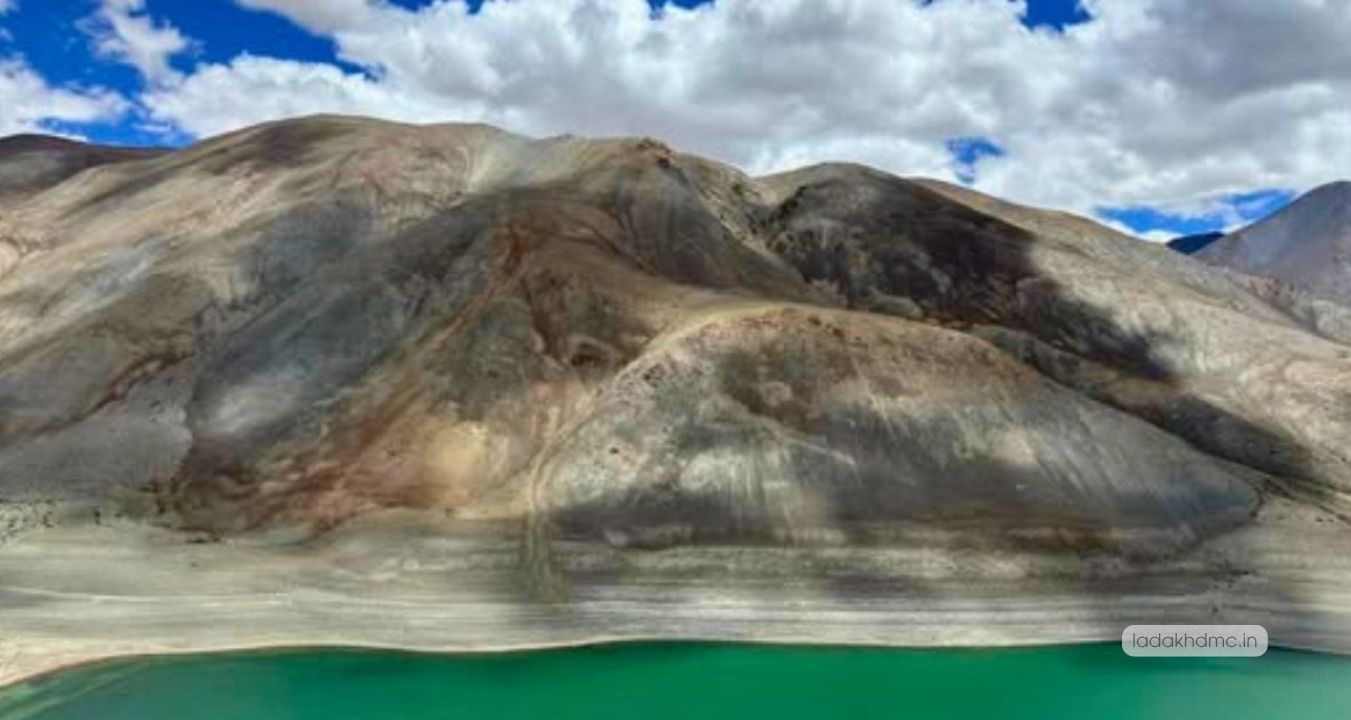 Kyagar Tso showing shimmering turquoise and blue hues under clear Himalayan skies