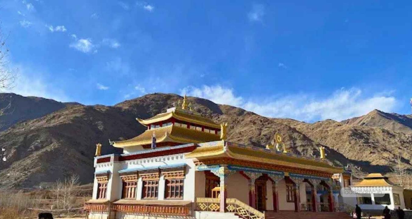 Stok Monastery surrounded by rugged Himalayan mountains and traditional Ladakhi landscape near Leh