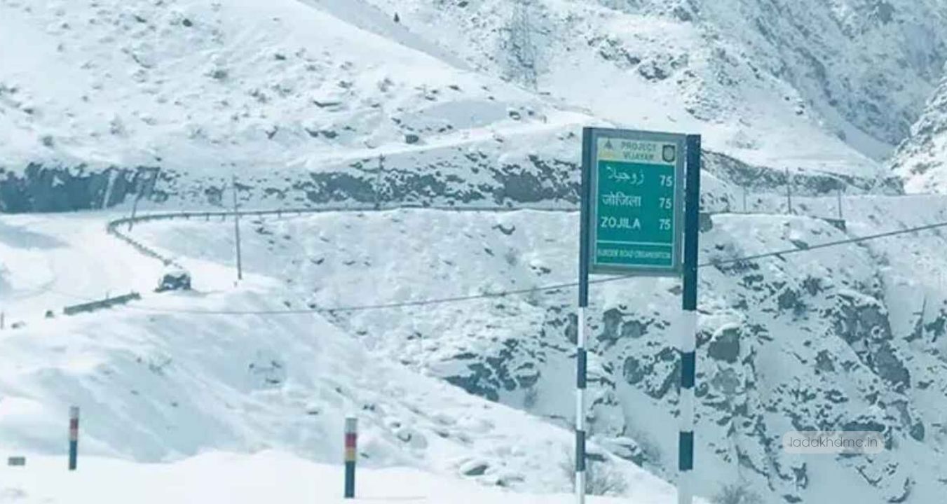 Scenic view of Zojila Pass with rugged Himalayan terrain in Ladakh